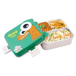 ATTRO Carnival Super Dino Kids Lunch Box 2 Layer Stainless Steel Lunch Box - Green-image-1
