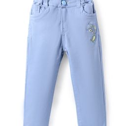 Olio Kids Cotton Woven Full Length Trousers With Floral Embroidery - Blue-picture-28