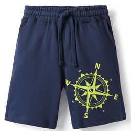 Pine Kids Looper Knit Above Knee Length Shorts With Compass Print - Navy Blue-image-81