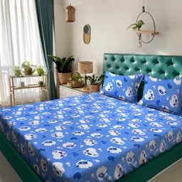 Klotthe Blue Cartoon Characters 400 TC Pure Cotton Double Bedsheet with 2 Pillow Covers- Multicolor-picture-38