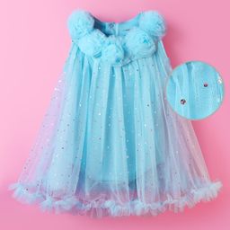 Mark & Mia Woven Sleeveless Party Onesie with Floral Applique & Foil Print - Light Blue-image-34