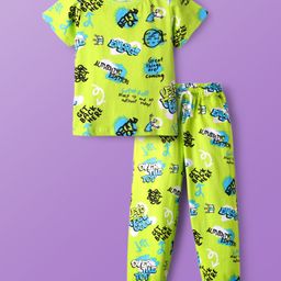 Pine Kids Single Jersey Knit Half Sleeves Co-ords Night Suit with Text Print - Neon Green-picture-44