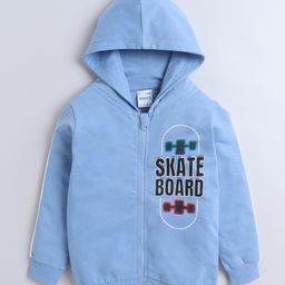 BUMZEE Looper Knit Full Sleeves Skate Board Printed Hooded Sweatjacket - Light Blue-picture-18