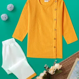 Desi Soota Cotton Woven Full Sleeves Katha Work Detailed Kurta & Pyjama Set - Yellow-picture-25