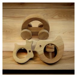 neemtoys Perfect Blend of Pull Toy, Rattle & Teether - Hallow Car, Dove & Rabbit Shapes image 2