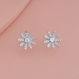 Kushal's Fashion Jewellery Rhodium-Plated Geometric Zircon Studded Studs-57