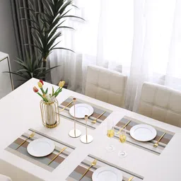 HOKIPO Beige & Brown 4-Piece Striped Rectangular Table Placemats-31