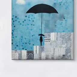 Livin'luxe Navy Blue & Black Abstract Man With Mmbrella Canvas Wall Art-image-25