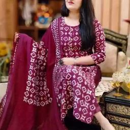 BAESD Geometric Printed Round Neck Straight Kurta With Trousers & Dupatta-picture-4
