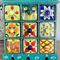 DIWAM HANDICRAFTS Handmade Wooden Drawers Storage Box with 9 Ceramic Compartment-picture-19