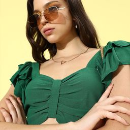 EVERYDAY by ANI Women Gorgeous Green Solid Ruffled Top-36