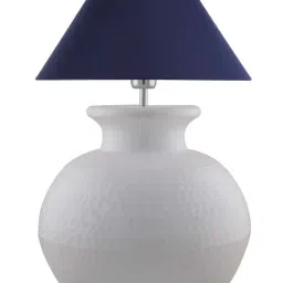 Homesake White Hammered Pitcher Table Lamp With Blue Cone Shade (Bulb Included) - Set of 1 image 2