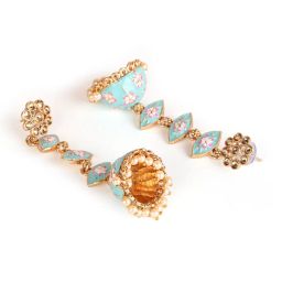 Aatmana Green & Meenakari Enamel Pink Floral Long Jhumki Earrings for Women image 4