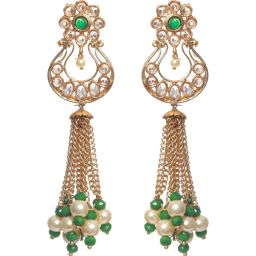 Aatmana White & Green Classic Beads & Kundan Studded, Gold-Plated Dangler Earrings for Women image 4