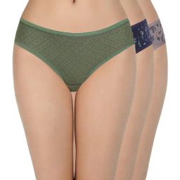 Amante Green & Blue Cotton Printed Hipster Panties - Pack Of 3-image-83