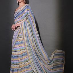 CaniBani Blue Pure Georgette Sarees-image-56