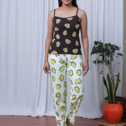 Slumber Jill Yellow & Wine Printed Top With Lounge Pants-picture-31