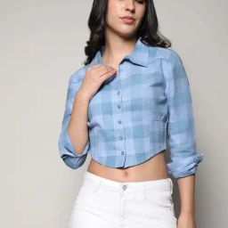 Campus Sutra Blue Cotton Regular Fit Checked Shirt-picture-31