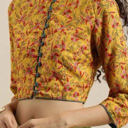 Geroo Jaipur Lime Green Hand-Dyed Chiffon Saree with Hand Block Printed Blouse image 3