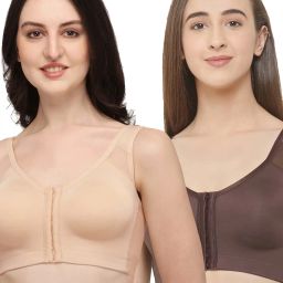 Soie Beige & Brown Non-Wired Full Coverage Front Open Bra - Pack of 2 image 1
