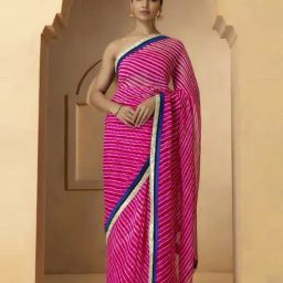 Geroo Jaipur Pink Pure Georgette Handcrafted Leheriya Saree-picture-33