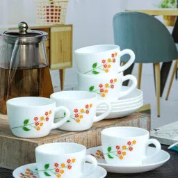Cello White Opalware Cup & Saucer - Set of 6 image 1