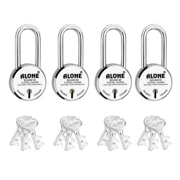 ALONE LOCKS Round 65 mm Alloy Steel Chrome 3 Keys Each Double Locking Padlock (Pack of 4)-7