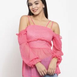 KASSUALLY Pink Self Design Top-image-30