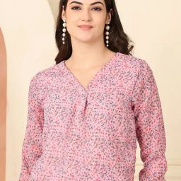 NEUDIS Pink Georgette Floral Regular Fit Top-image-41