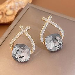 KRENOZ Gold-Plated Cubic Zirconia & Crystals Studded Geometric Shaped Studs-21