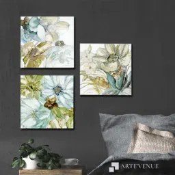 ARTE'VENUE Seaglass Garden Blue & Green Canvas Wall Arts - Set of 3 (10 X 10 inch Each)-18
