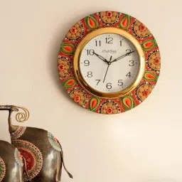 eCraftIndia Crystal Studded Embellish Papier-Mache Wooden Handcrafted Wall Clock-image-13
