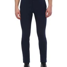 Louis Philippe Navy Slim Fit Flat Front Trousers-image-58