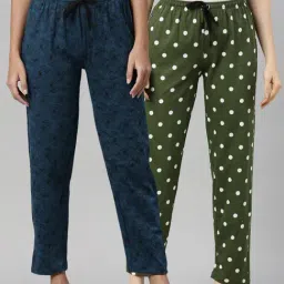 Kryptic Green & Blue Printed Pure Cotton Elasticated Waist Band Regular Fit Pyjamas - Pack of 2-image-80