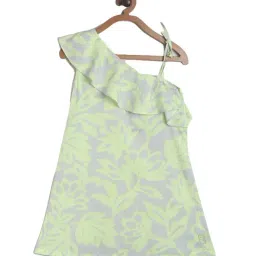 Tales & Stories Kids Neon Green & Grey Printed Dress-12