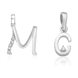 Taraash 92.5 Sterling Silver 'M' & 'C' Initial Letter Couple Pendants-image-66