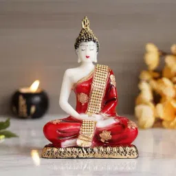 eCraftIndia White, Red & Golden Meditating Lord Buddha Handcrafted Polyresin Figurine-15