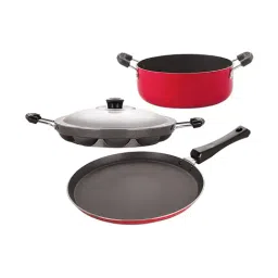 Nirlon Red Aluminium Non-Stick Coating Cookware Set of 3-picture-1