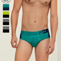XYXX Grey, Blue & Yellow Skinny Fit Briefs (Pack of 5)-image-39