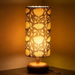 ExclusiveLane Blooming Lotus Cylindrical Table Lamp In Mango Wood (14 Inch)-image-14