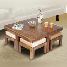 Ikiriya Blane Solid Brown & Beige Wood Coffee Table Teak Finish-image-98