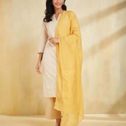 Fabindia Yellow Regular Fit Embroidered Dupatta-picture-21