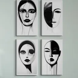 Nestroots Monochrome Elegance Woman's Captivating Multi Frame Canvas Wall Painting - Set of 4 image 1