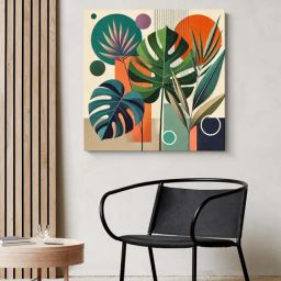 999Store Multicolor Canvas Wrapped Geometric Botanical Painting-18
