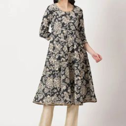 Saffron Threads Black Cotton Floral Anarkali Kurta-picture-36