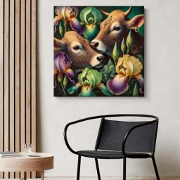 999Store Multicolor Canvas Wrapped Painting Of Two Cows With Flowers-0