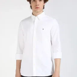 Tommy Hilfiger White Cotton Slim Fit Structured Shirt-image-81