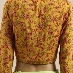 Geroo Jaipur Lime Green Hand-Dyed Chiffon Saree with Hand Block Printed Blouse image 4