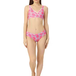 Soie Pink Printed Medium Coverage Lounge Bra With Removable Cups image 4
