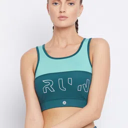 ATHLISIS Teal Green & Blue Colourblocked Workout Bra - Lightly Padded-image-40